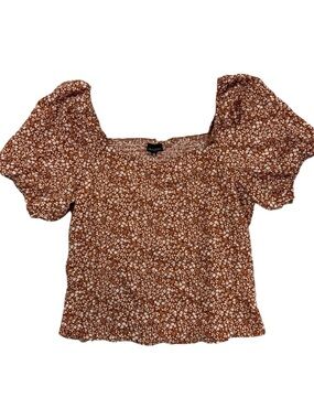 Zenobia Rust Orange Brown Floral Smocked Puff Sleeve Cottagecore Blouse Top 2XL